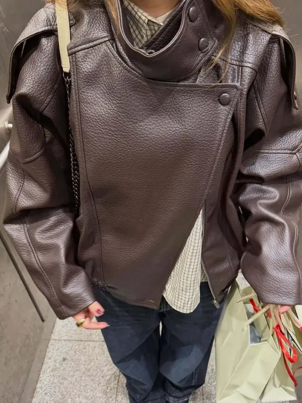 Oversized Asymmetric Faux Leather Jacket