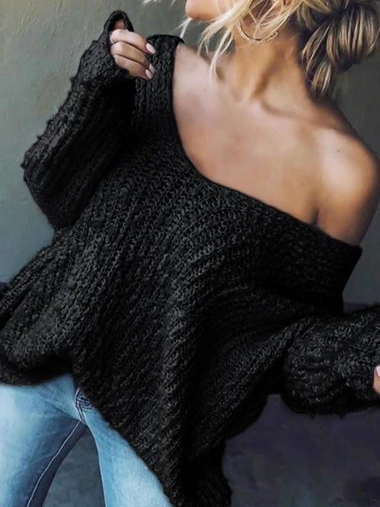 Off-Shoulder Chunky Knit Sweater