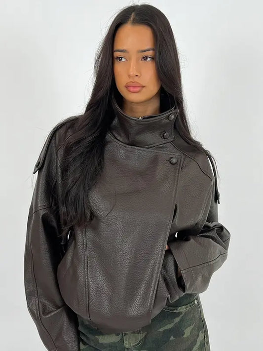 Oversized Asymmetric Faux Leather Jacket